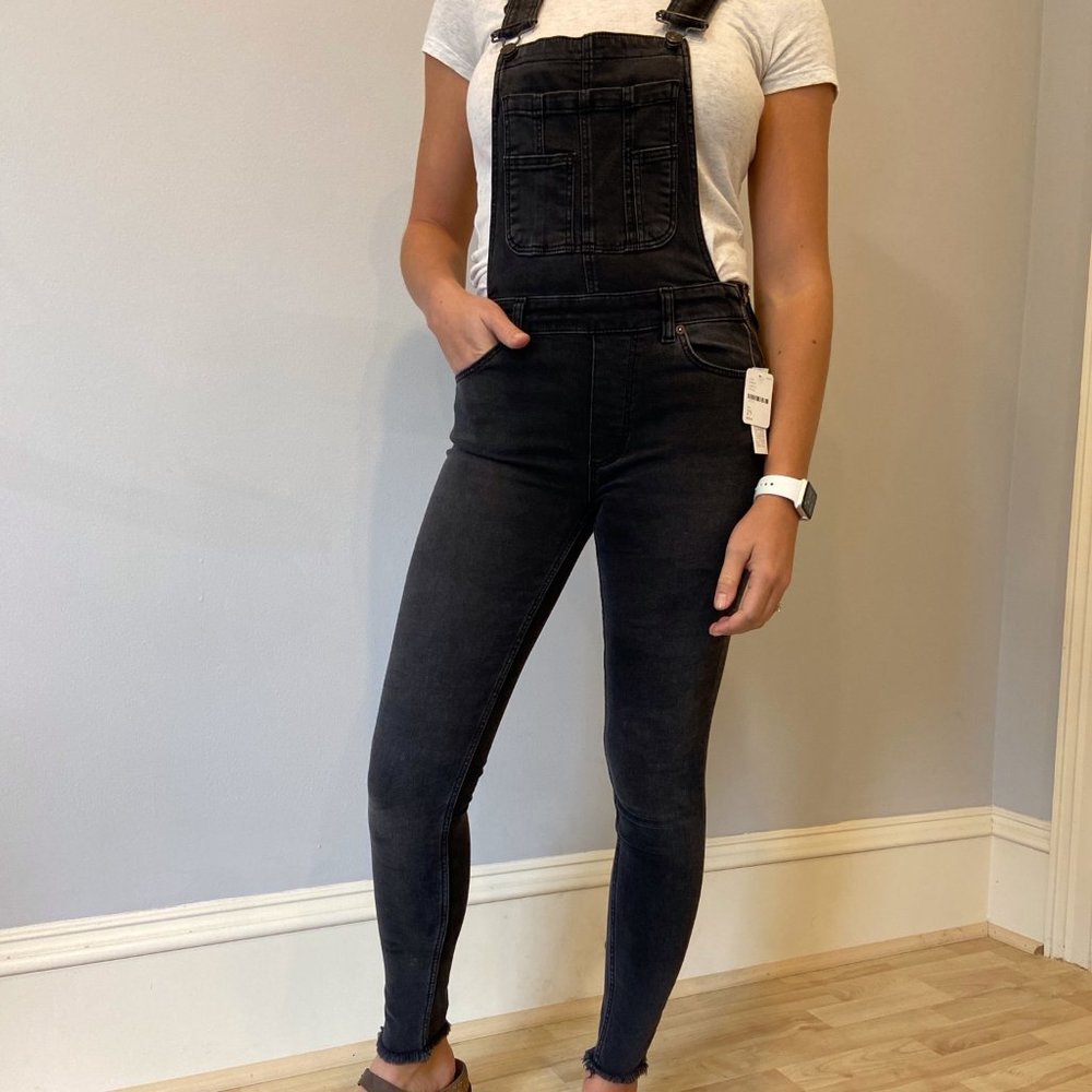 Free People Black Denim Overalls